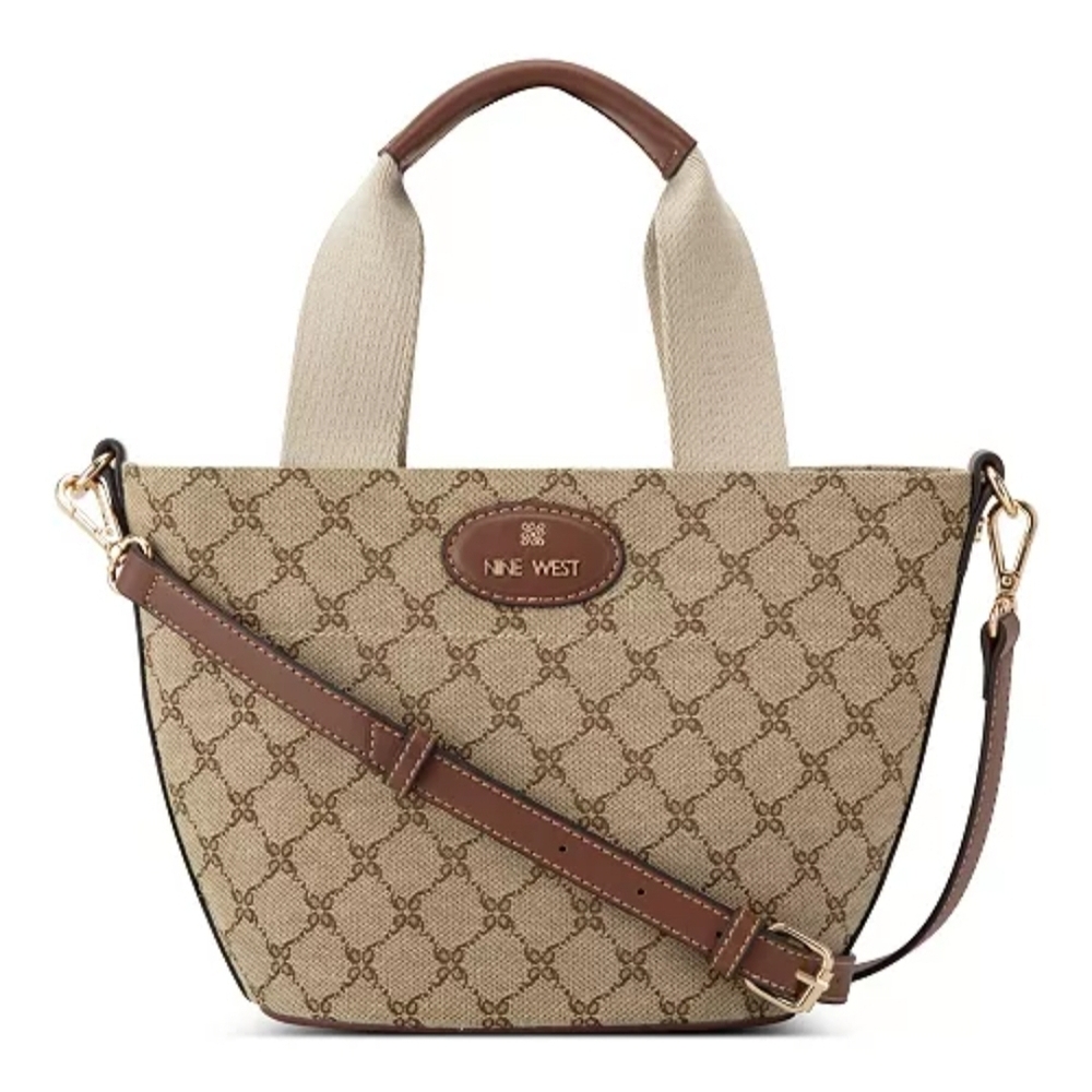 Nine West Beige and Brown Monogram Canvas Tote with Strap